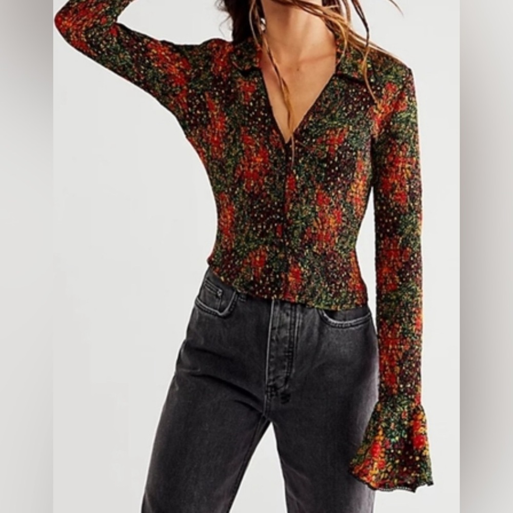 Free People Amelia Printed Blouse NWOT Size XS